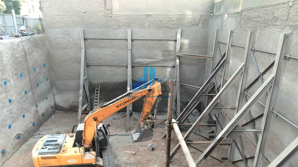 عملیات تخریب، گودبرداری، تثبیت و پایدارسازی دیواره­های گود به روش نیلینگ و سازه نگهبان خرپا
